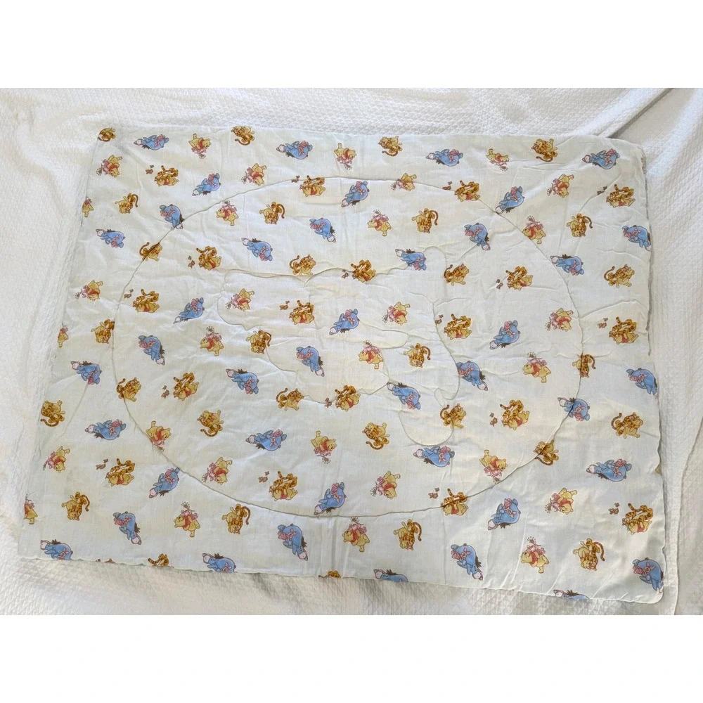 Disney Winnie the Pooh Baby Quilt Unisex Blue Green Blanket Reversible Vintage